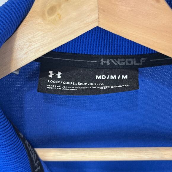 UNDER ARMOUR Mens Storm Sweater Fleece Snap Mock Pullover Golf Top Blue Size M - Picture 3 of 9
